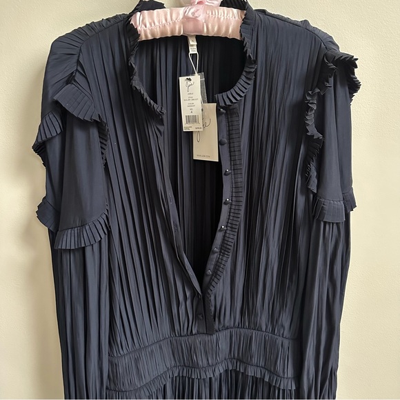 Joie Jazelle Pleated Ruffle Flounce Dress Navy, Size 4 - Picture 5 of 17